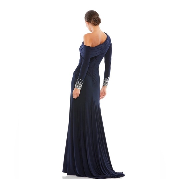 MAC DUGGAL BEADED CUFF DROP SHOULDER GOWN DRESS NAVY free shipping - Picture 4 of 8